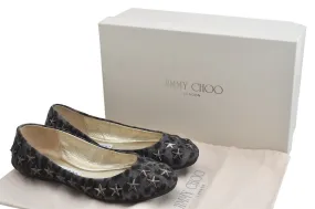 Auth JIMMY CHOO Star Studs Flat Pumps Suede Leather US Size 5 Gray Box 1173K