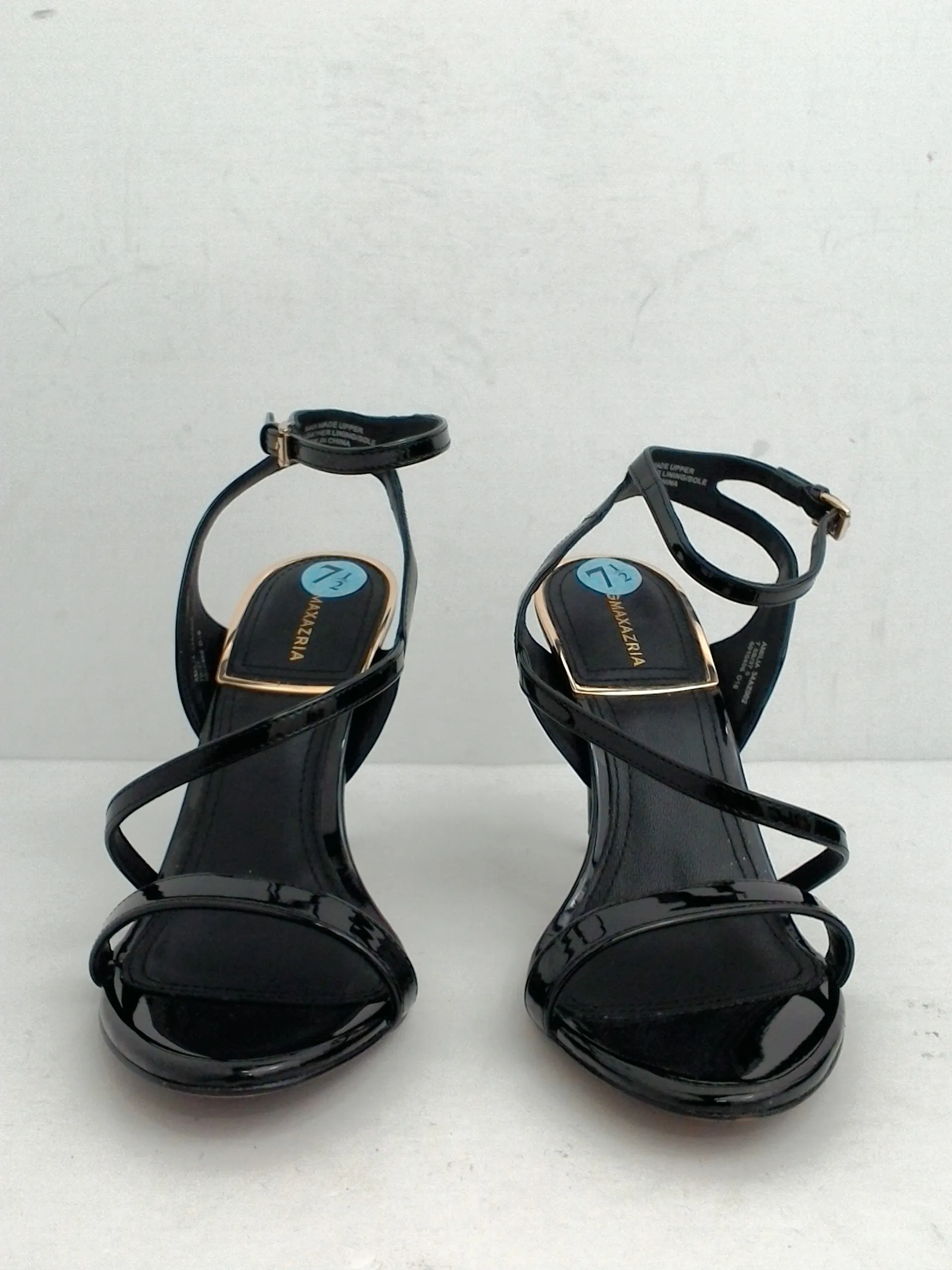 BCBGMaxazria Women's Amilia Black Patent Heeled Sandal Size 7.5 B