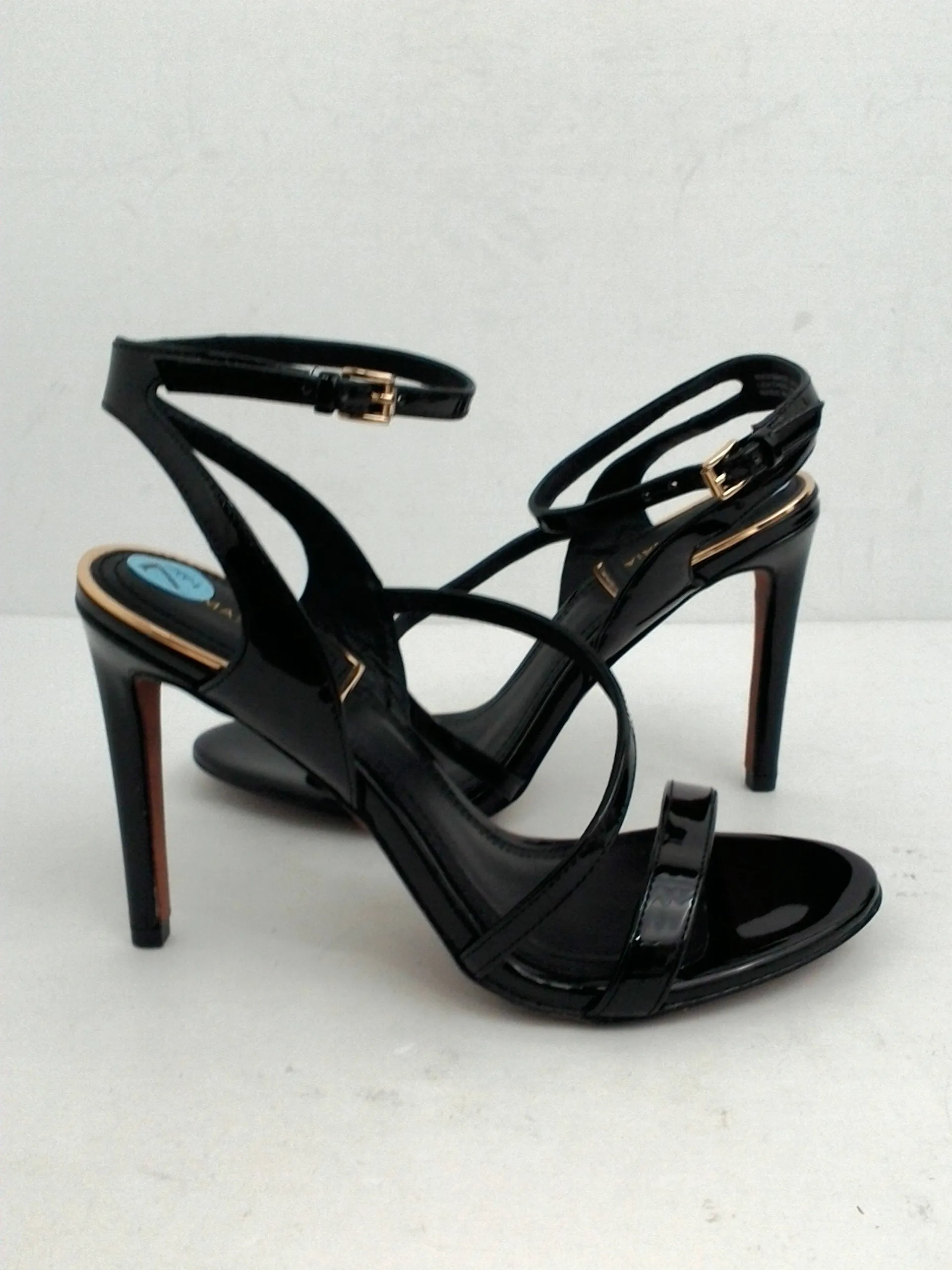 BCBGMaxazria Women's Amilia Black Patent Heeled Sandal Size 7.5 B