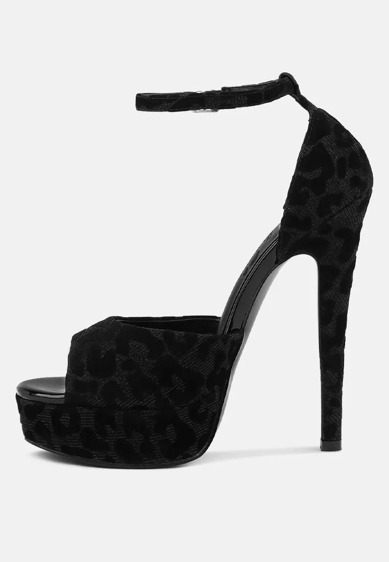 BRIGITTE Black Leopard Print Peep toe Stiletto Sandal