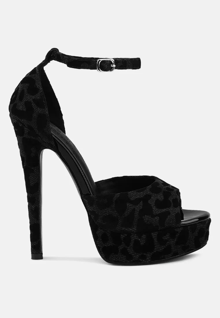 BRIGITTE Black Leopard Print Peep toe Stiletto Sandal