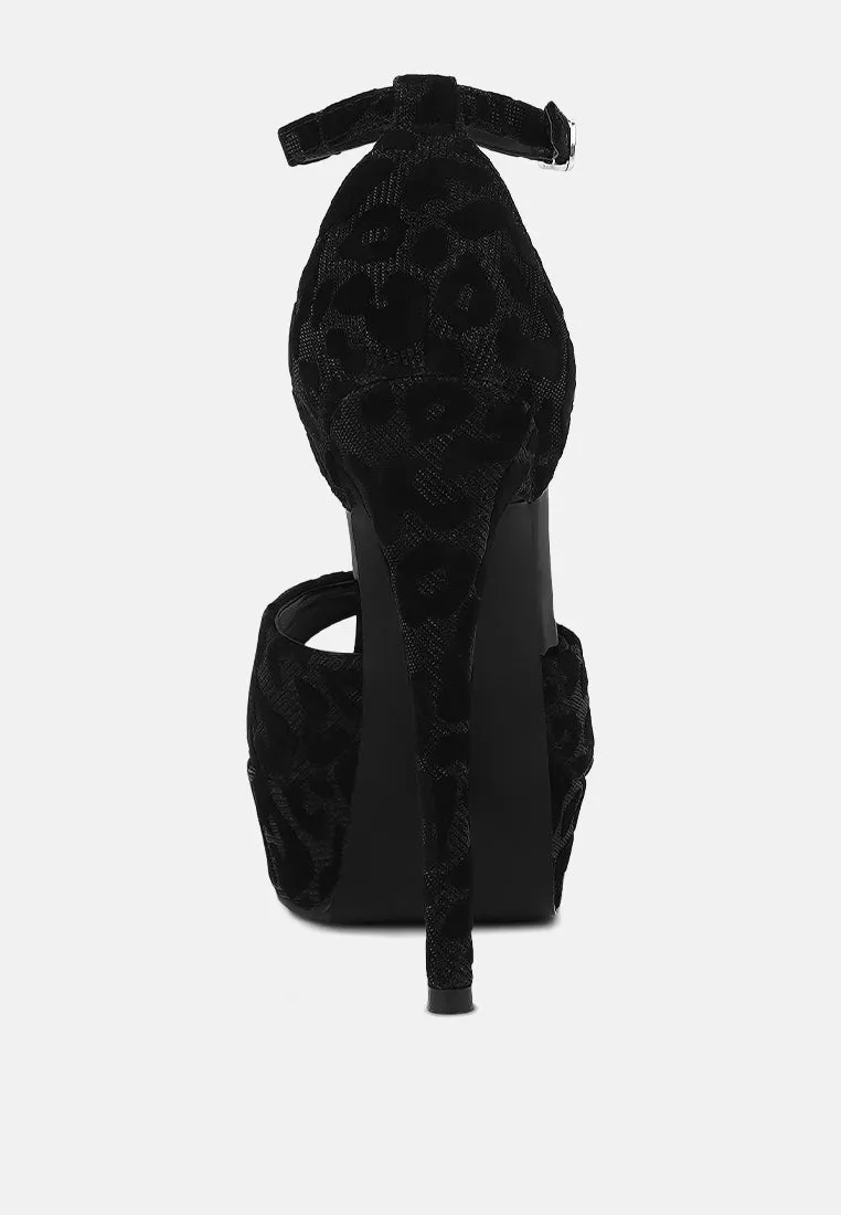 BRIGITTE Black Leopard Print Peep toe Stiletto Sandal