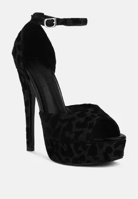 BRIGITTE Black Leopard Print Peep toe Stiletto Sandal