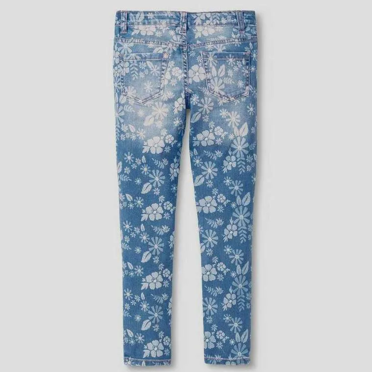 CAT&JACK - Girls Medium Wash Floral Jeggings CK129