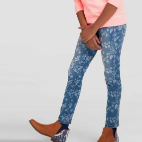 CAT&JACK - Girls Medium Wash Floral Jeggings CK129