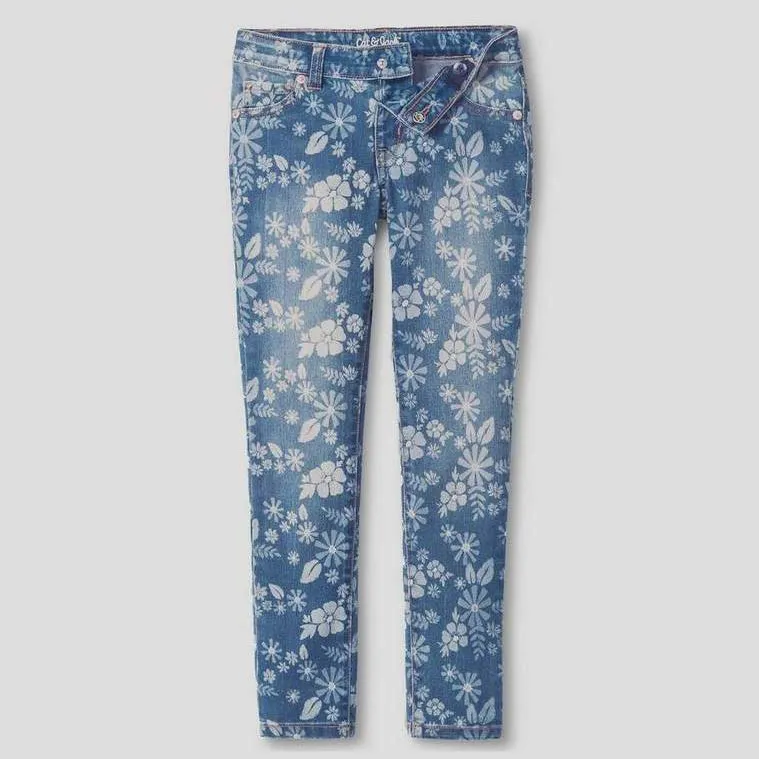 CAT&JACK - Girls Medium Wash Floral Jeggings CK129