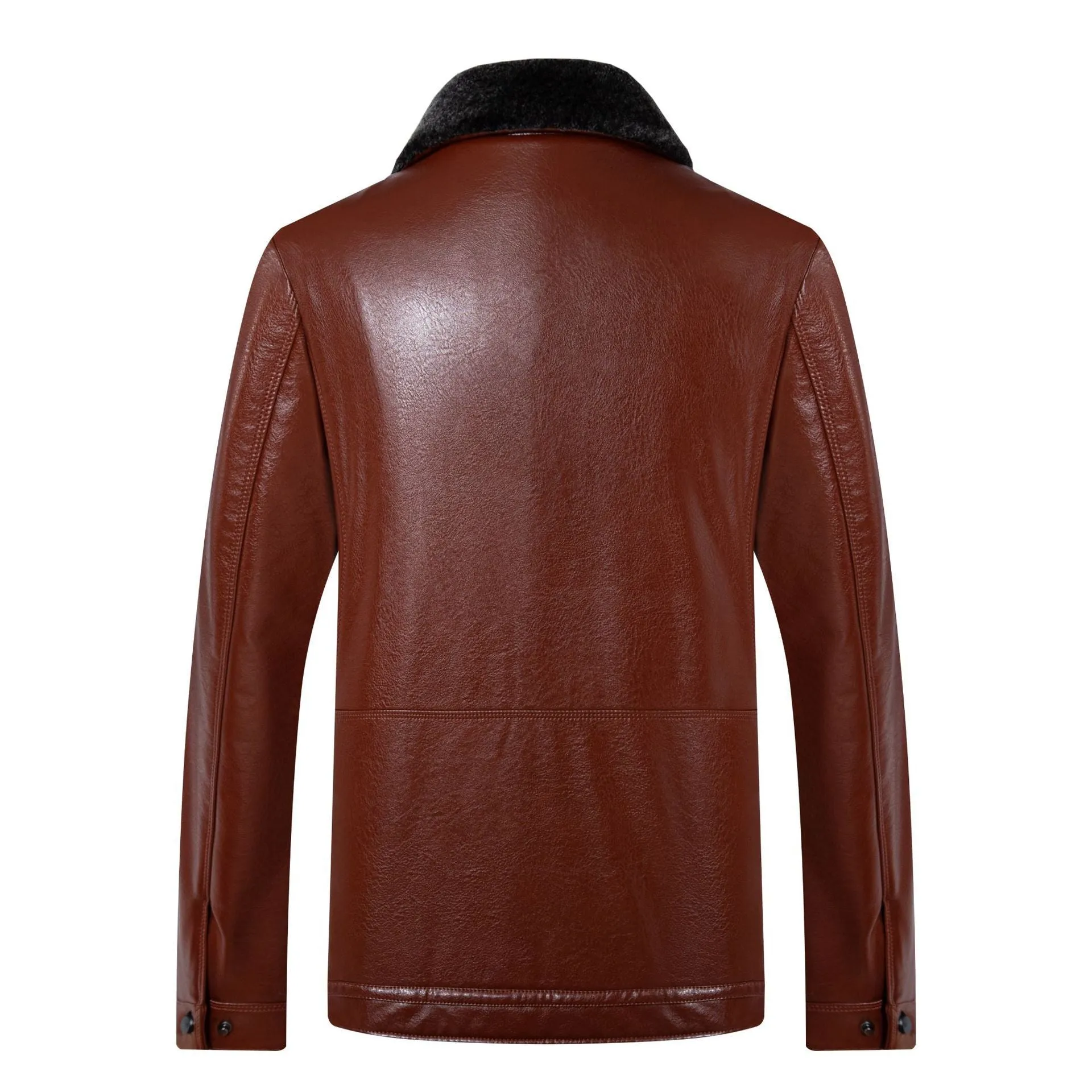 Classic Men's Four Pocket Leather Jacket With Fur Collar