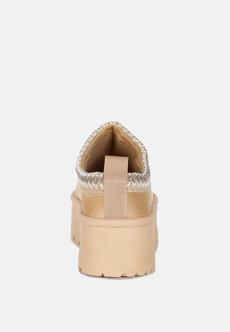 Embroidered Platform Fur Classic Slip-On by RUW