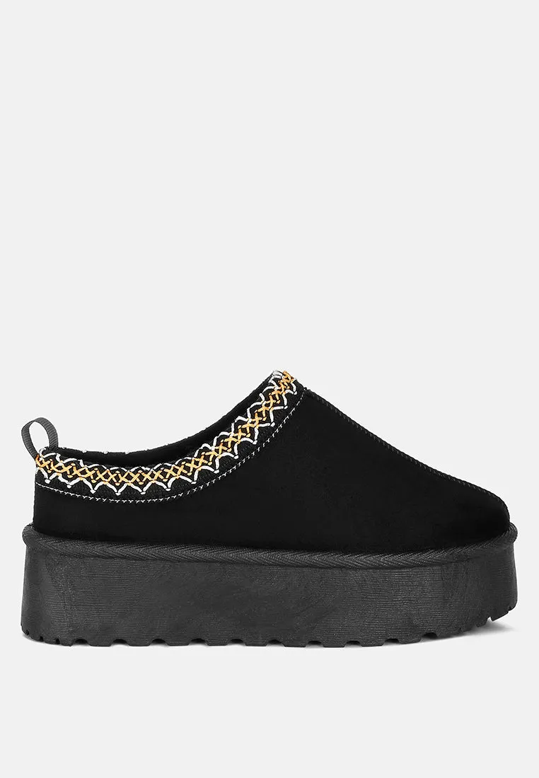 Embroidered Platform Fur Classic Slip-On by RUW