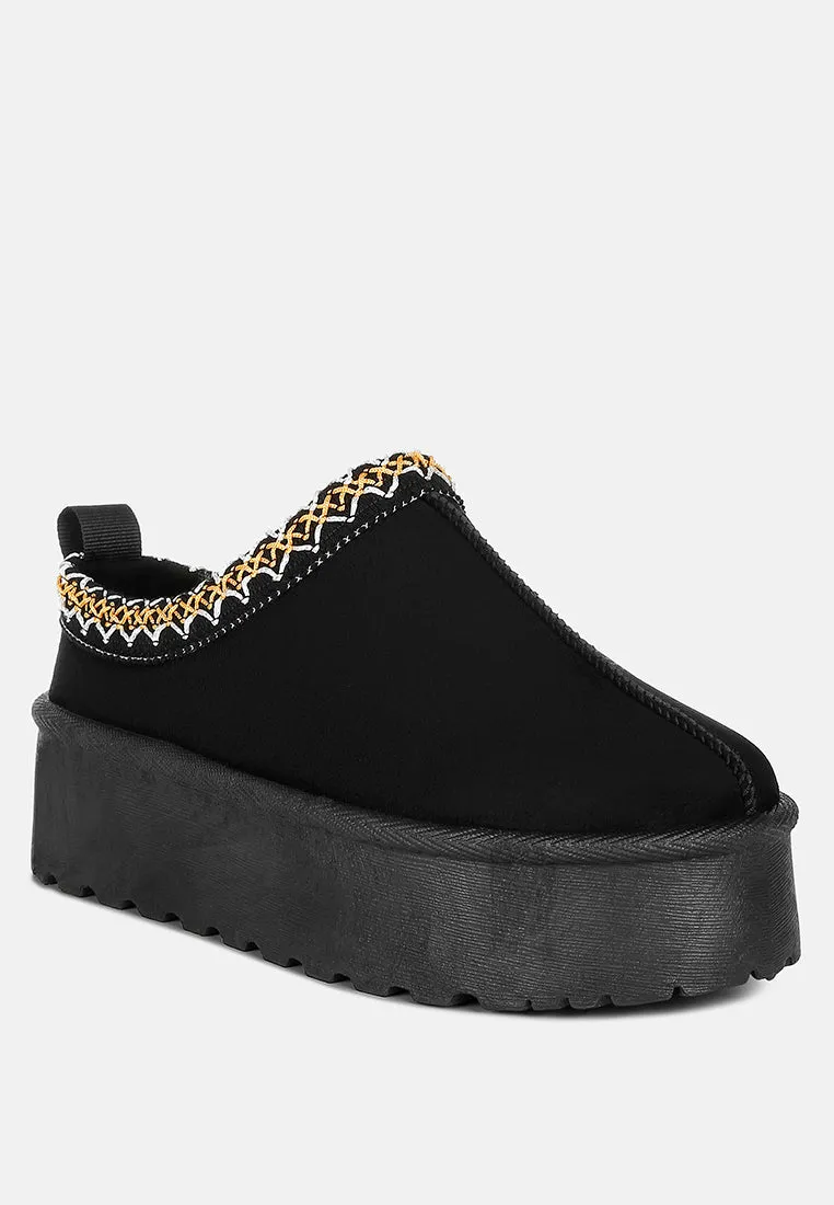 Embroidered Platform Fur Classic Slip-On by RUW