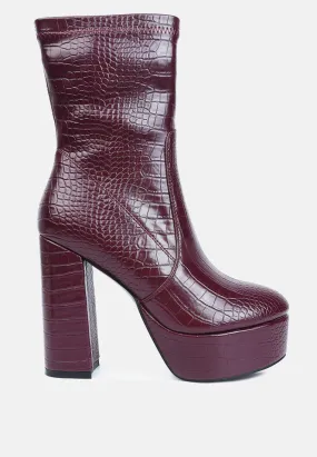 Feral High Heeled Croc Pattern Ankle Boot By Ruw