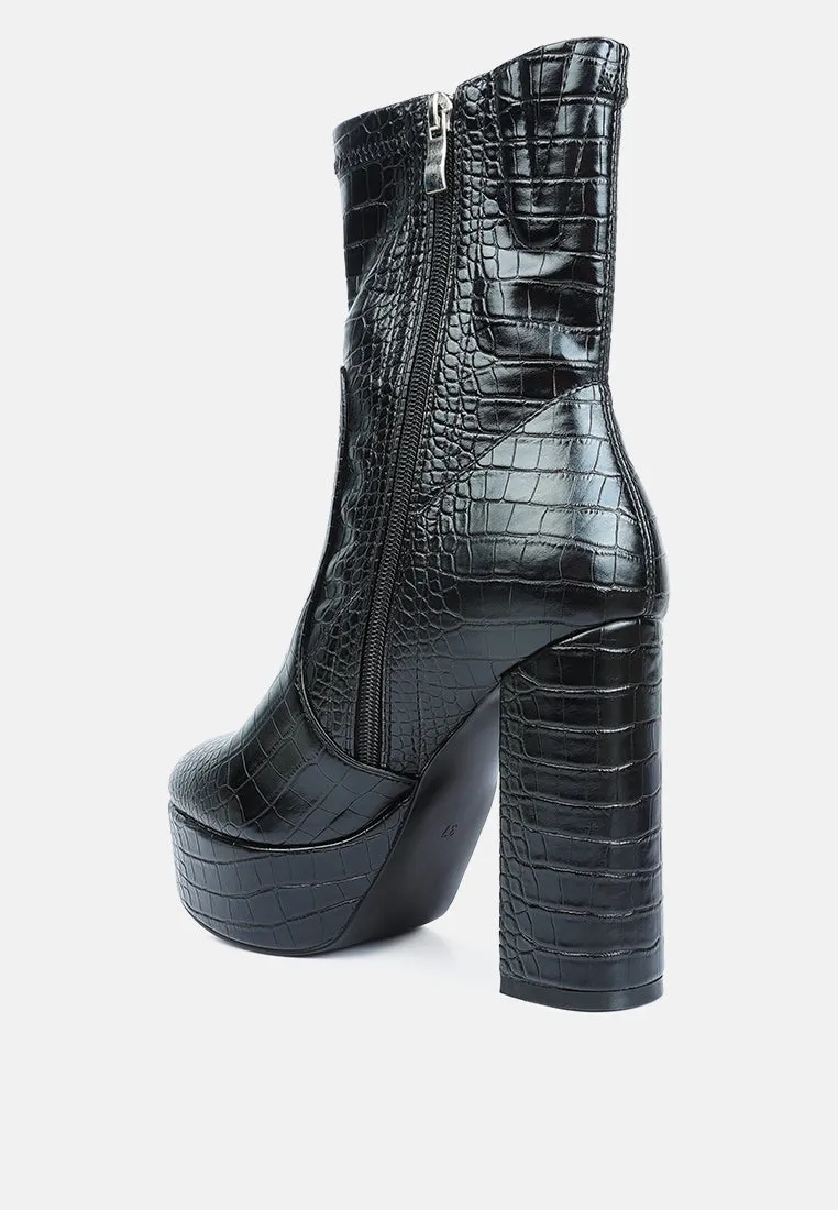 Feral High Heeled Croc Pattern Ankle Boot By Ruw