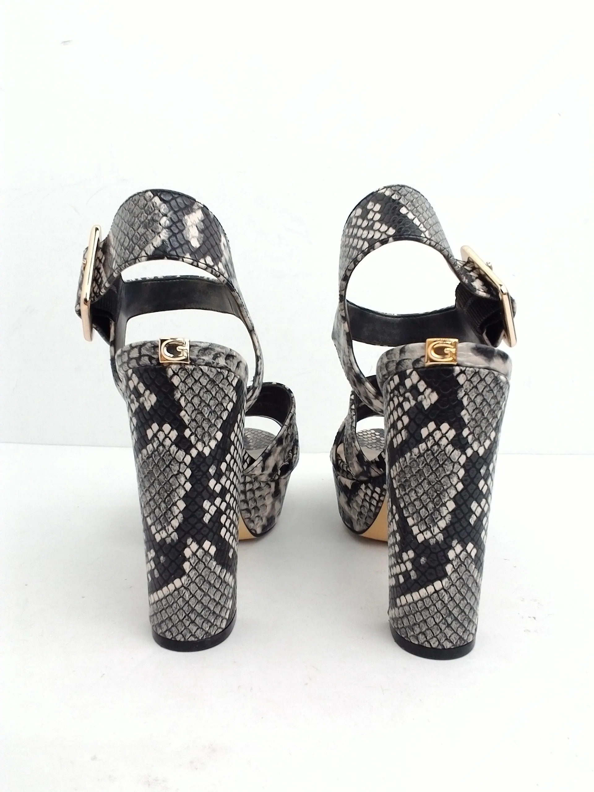 Guess Women's Lyah Grey Snake Print Heeled Platform Sandal Size 6.5 M