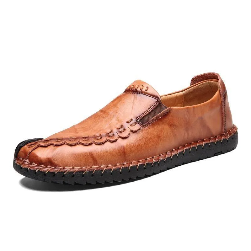 Handmade Leather Loafers Flat Brown Men's Casual Shoes MCSMOS31