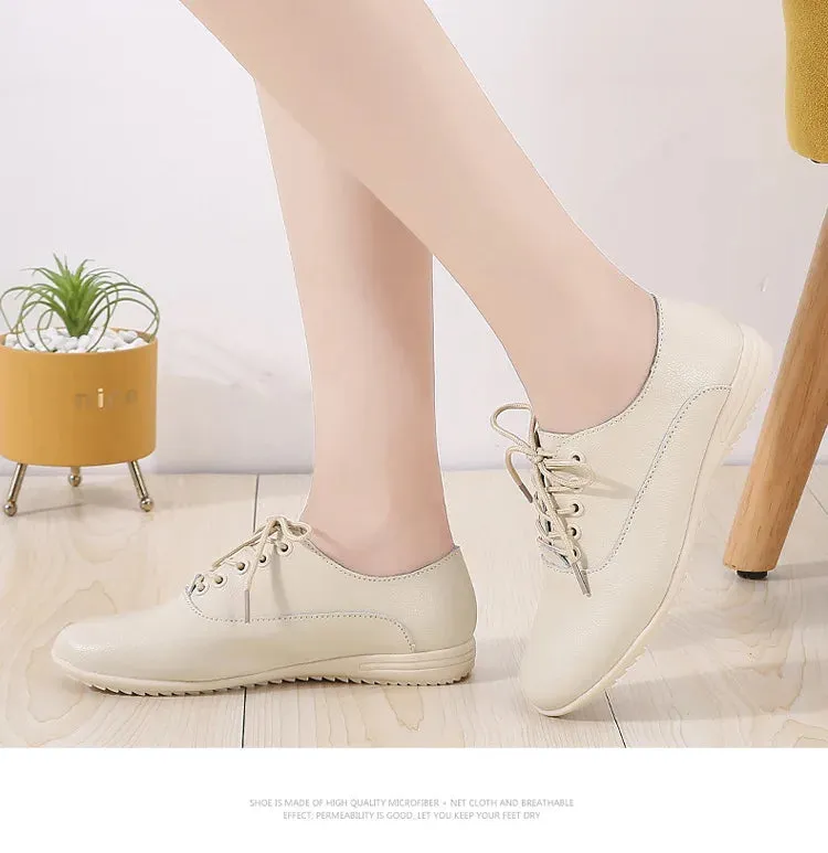 Leather Women's Casual Shoes Soft-sole Moccasins White Shoes Luxury Sneakers Flat