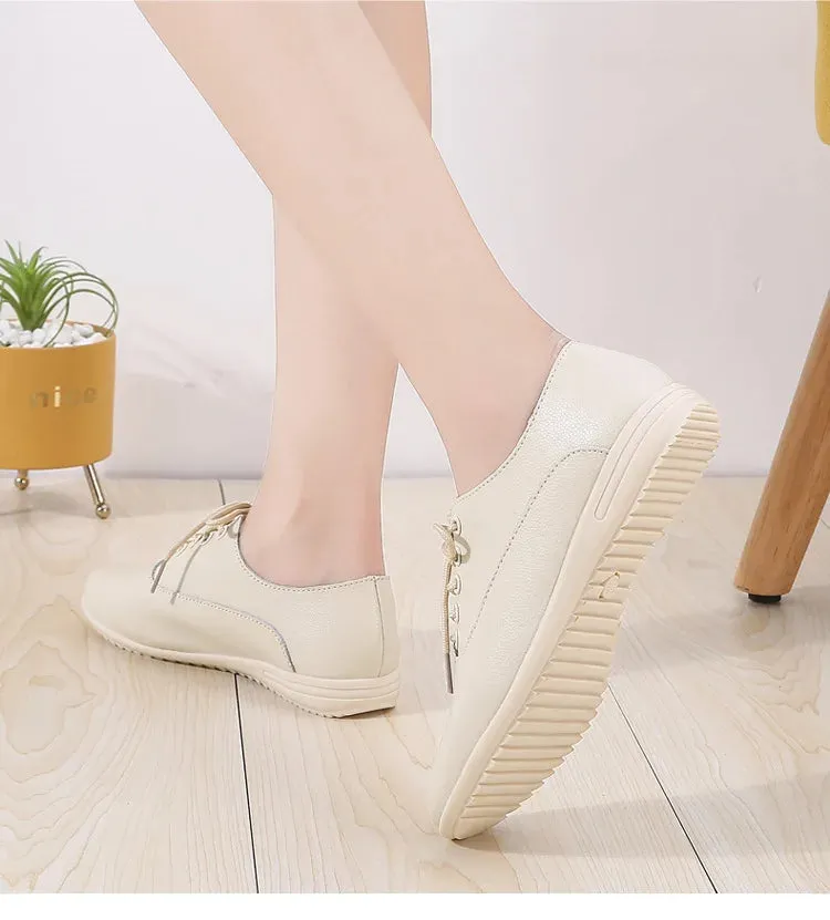 Leather Women's Casual Shoes Soft-sole Moccasins White Shoes Luxury Sneakers Flat