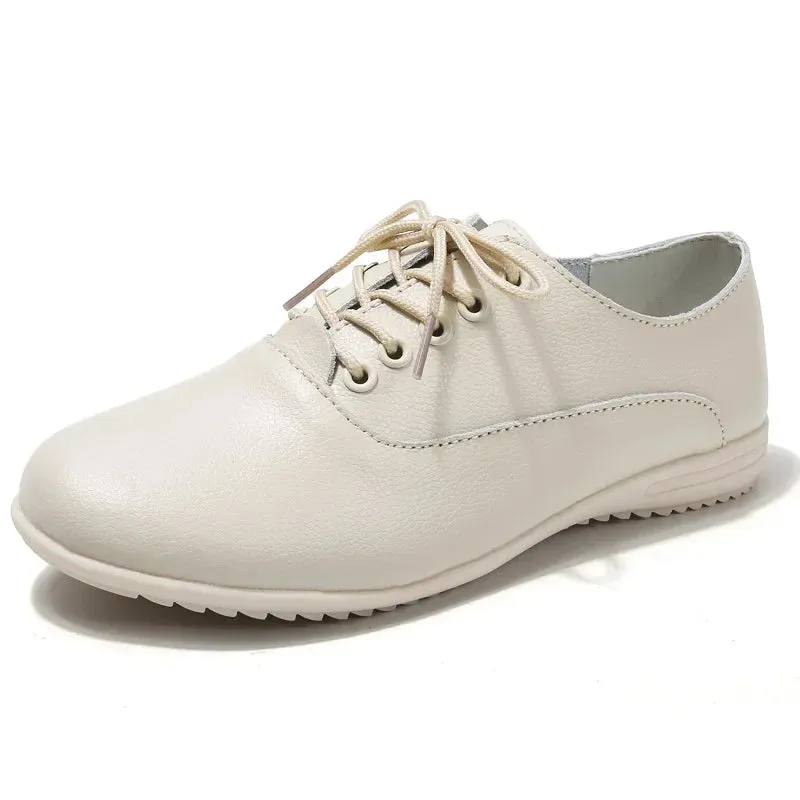 Leather Women's Casual Shoes Soft-sole Moccasins White Shoes Luxury Sneakers Flat