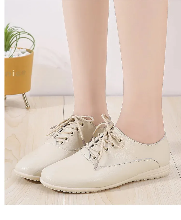 Leather Women's Casual Shoes Soft-sole Moccasins White Shoes Luxury Sneakers Flat