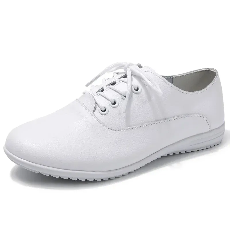 Leather Women's Casual Shoes Soft-sole Moccasins White Shoes Luxury Sneakers Flat