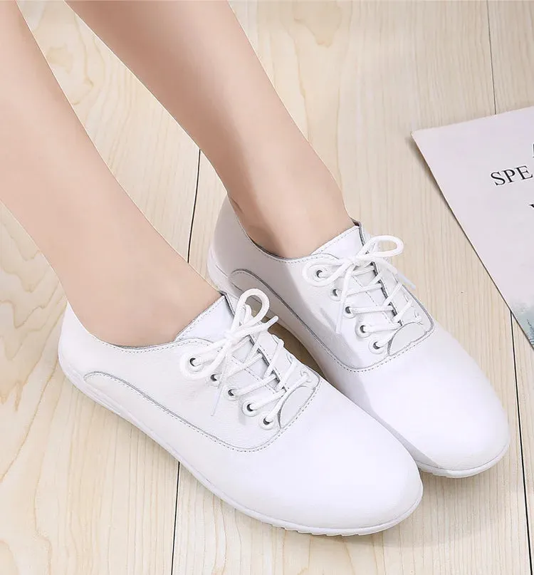 Leather Women's Casual Shoes Soft-sole Moccasins White Shoes Luxury Sneakers Flat