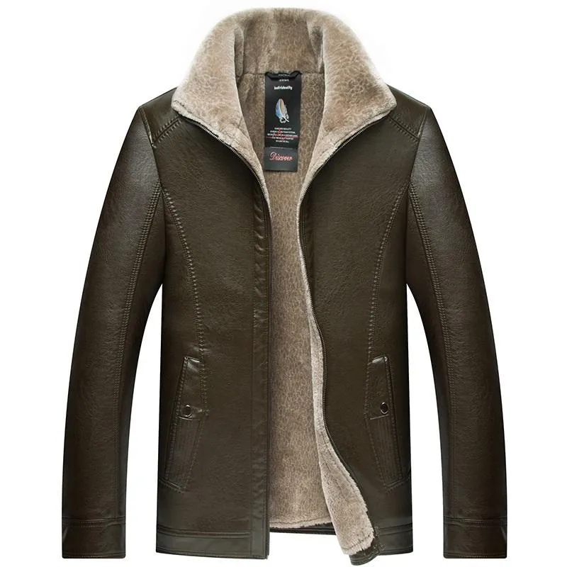 Men's Leather Jacket With Fur Collar