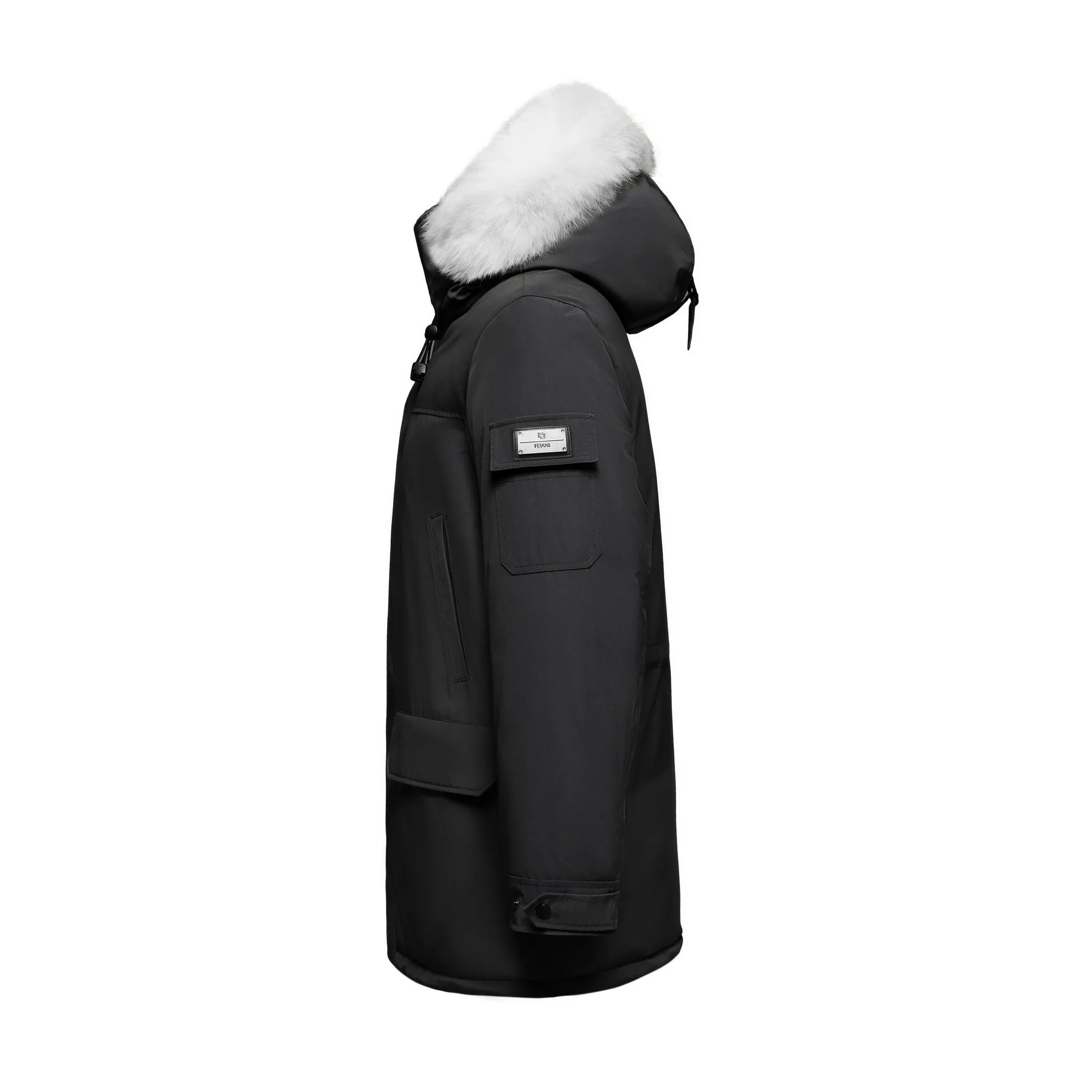 Men's Majestic Down Parka Jacket in Black (White Fox Hood Trim)