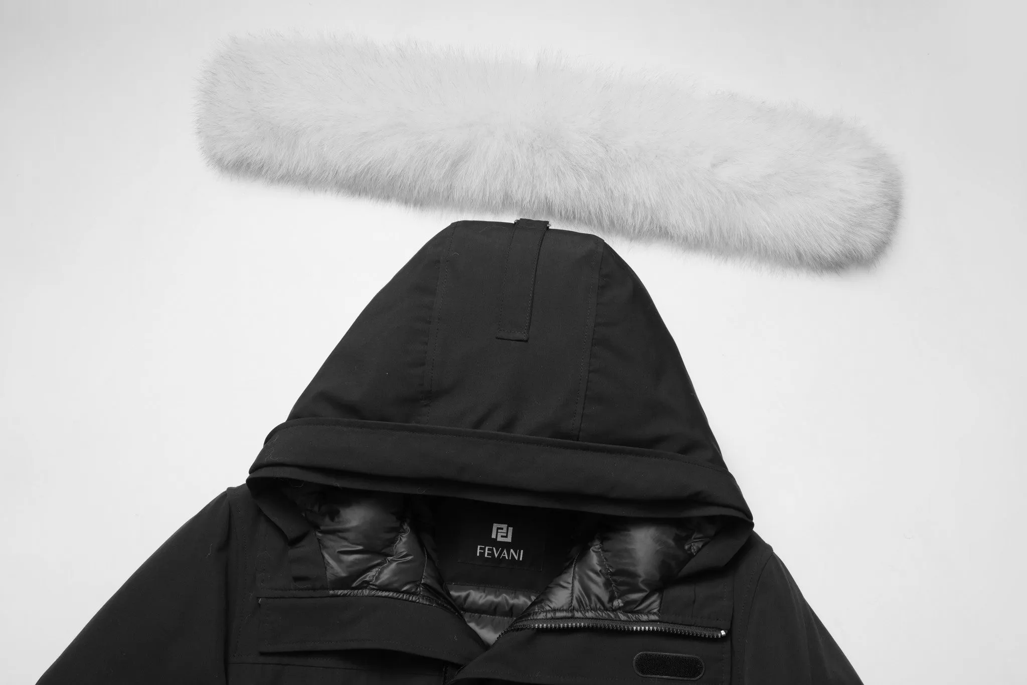 Men's Majestic Down Parka Jacket in Black (White Fox Hood Trim)