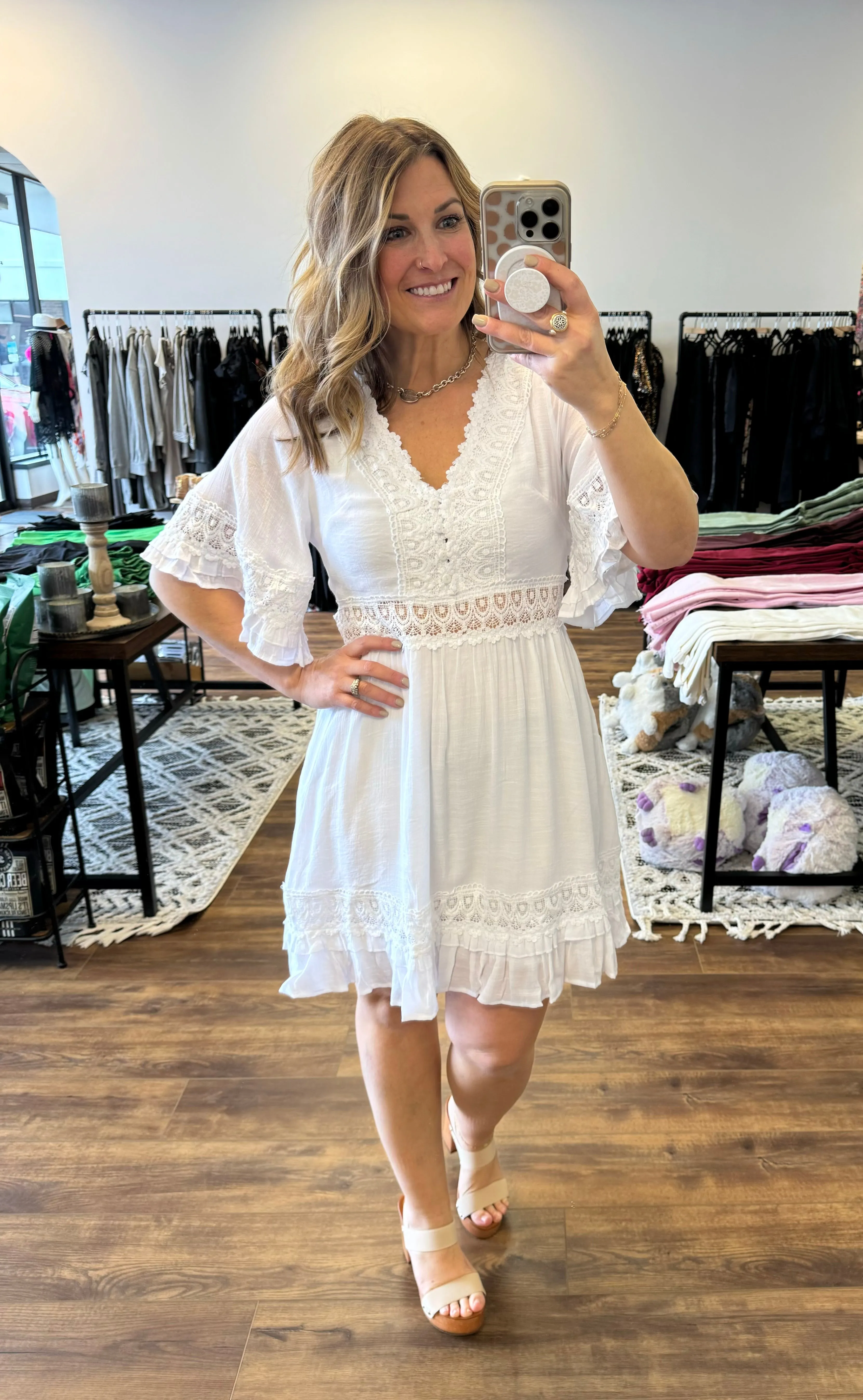 Micah - V-Neck Lace Trim Dress