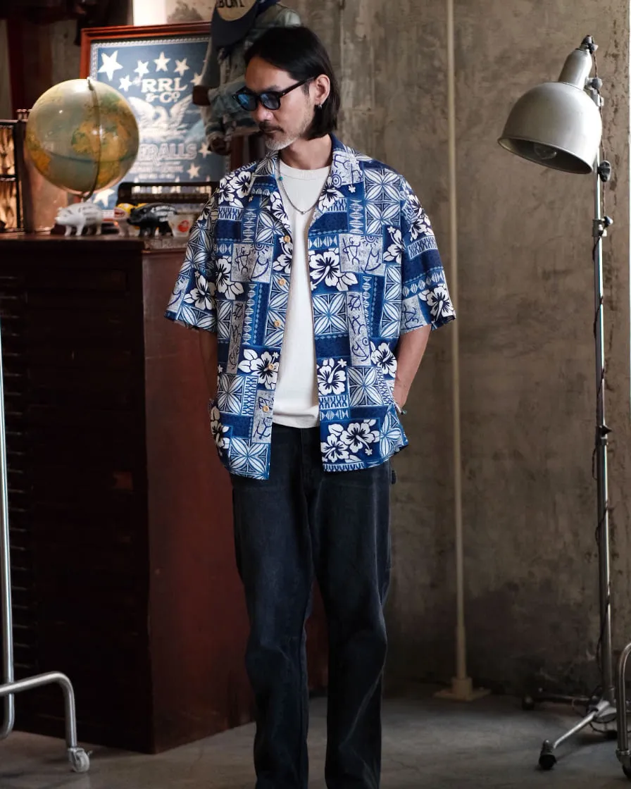 Spliced Indigo Pattern Hawaiin Shirt