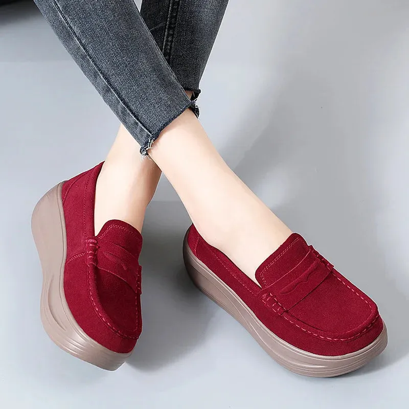 Spring Autumn Shoes Woman Platform Genuine Leather Flats Thick Sole Loafers Moccasins