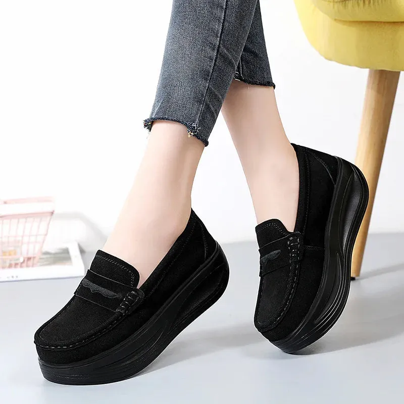 Spring Autumn Shoes Woman Platform Genuine Leather Flats Thick Sole Loafers Moccasins