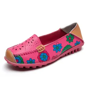 Spring Autumn Women Flats Split Leather Shoes Slip on Ballet Flats Flats Print Moccasins Loafers