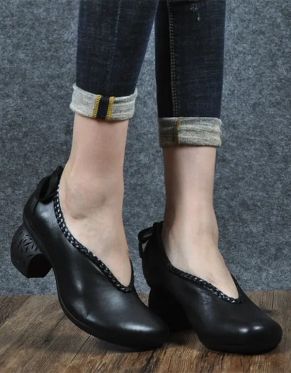 Spring Retro Handmade Chunky-heeled Shoes