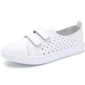 Summer White Women Shoes Moccasins for Genuine Leather Flats Hollowed Breathable Loafers Soft Casual Flat