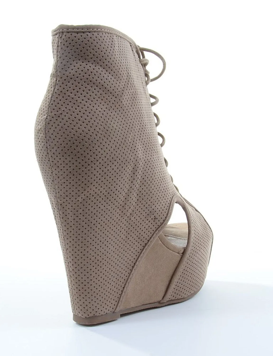 Tilda-07 Faux Suede Perforated Peep-Toe Wedge Bootie